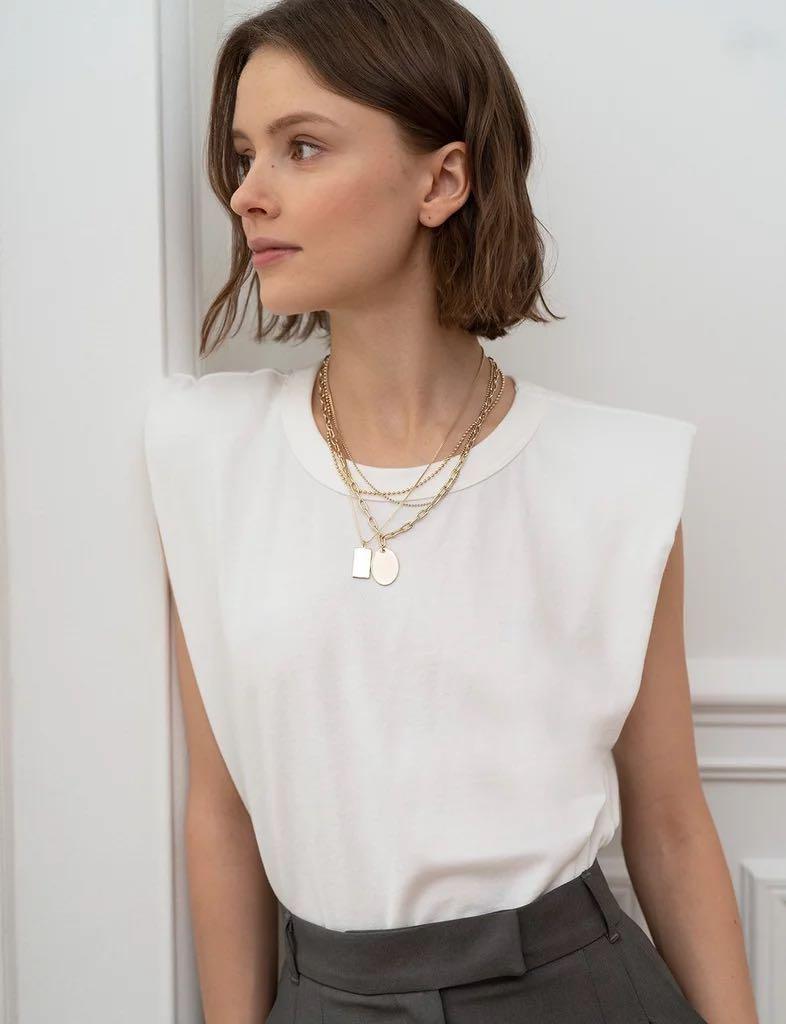 Zara padded shoulder t shirt on sale