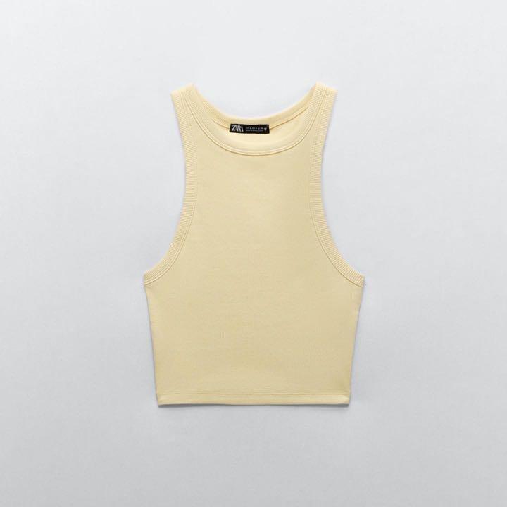Zara - Stretch Cotton Cropped Tank Top - Pastel Yellow - Women