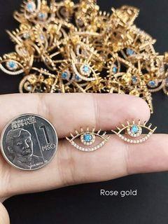 18K Saudi Gold rosegold  evil eye earrings