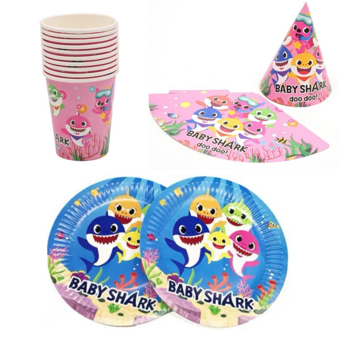 Baby Shark Doo Doo Doo Birthday Party Pack for 24 Cups & Plates with LABELS 