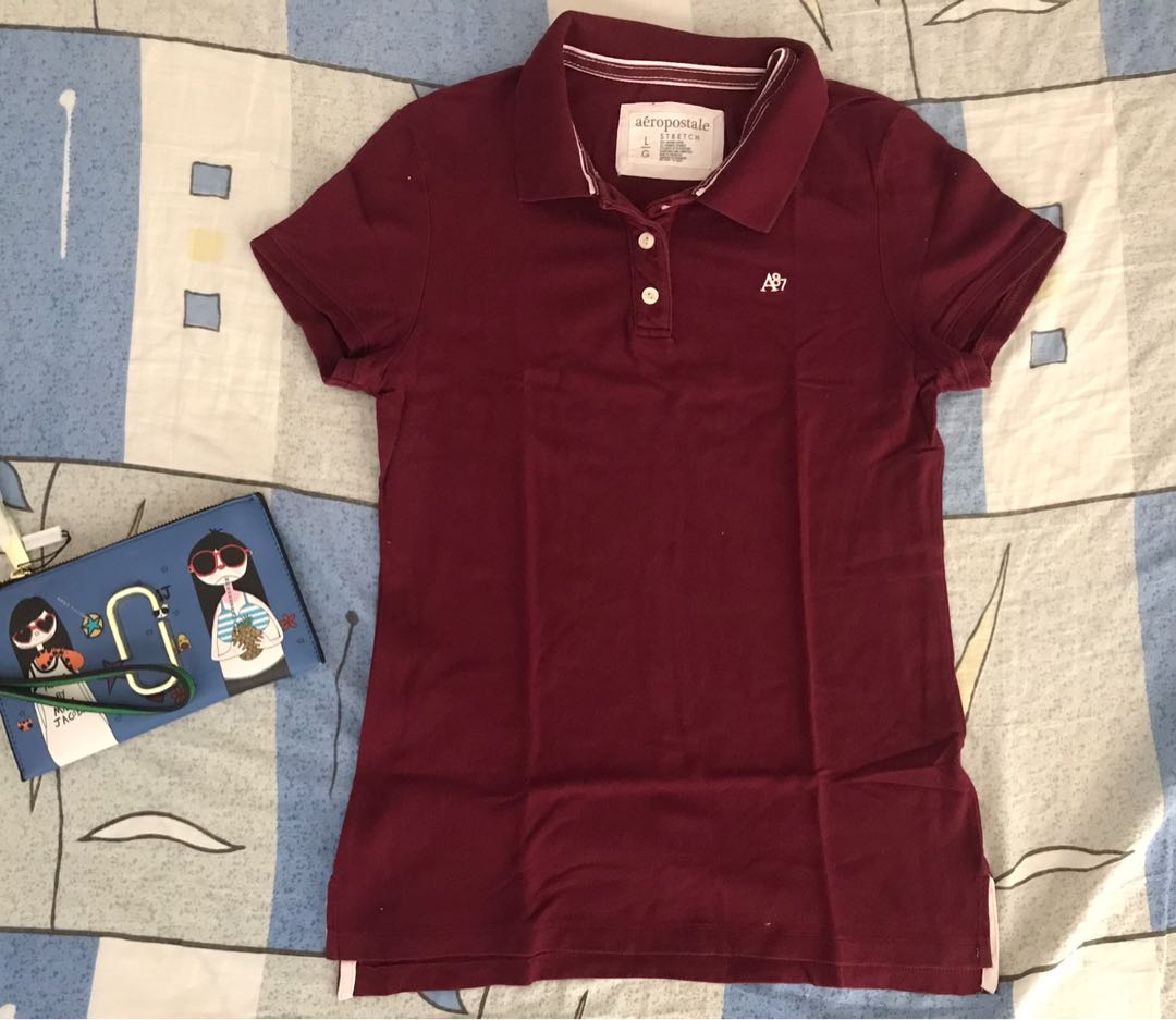 Aeropostale Maroon Polo Shirt L, Women 