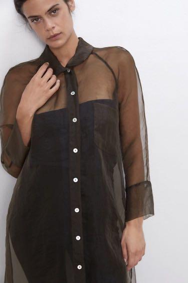 BNWT! Zara organza olive button shirt 