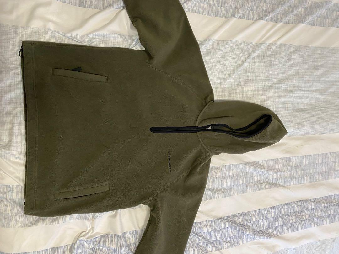 Carhartt WIP Beaumont hooded half zip fleece in khaki Men s Fashion Coats Jackets and Outerwear on Carousell