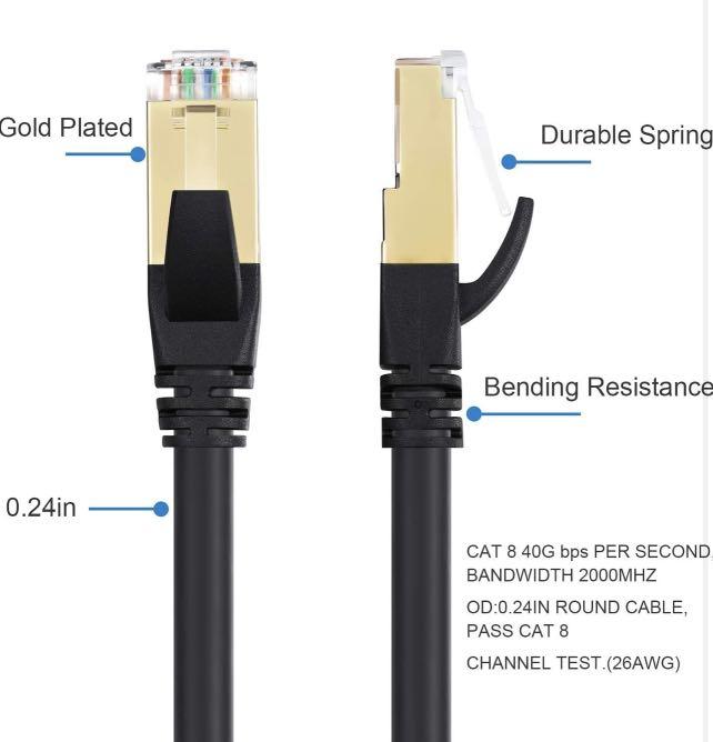 6ft-50ft Cat 8 Ethernet Patch Network Cable 40Gbps Max Internet
