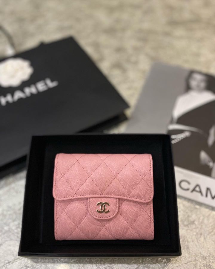CHANEL, Bags, Brand New So Pretty 22c Chanel Trifold Small Pink Caviar  Flap Zippy Wallet