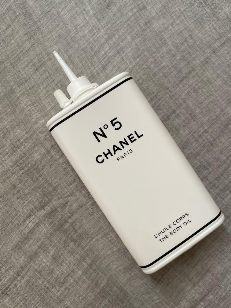 Chanel No. 5 factory body oil in motor can design