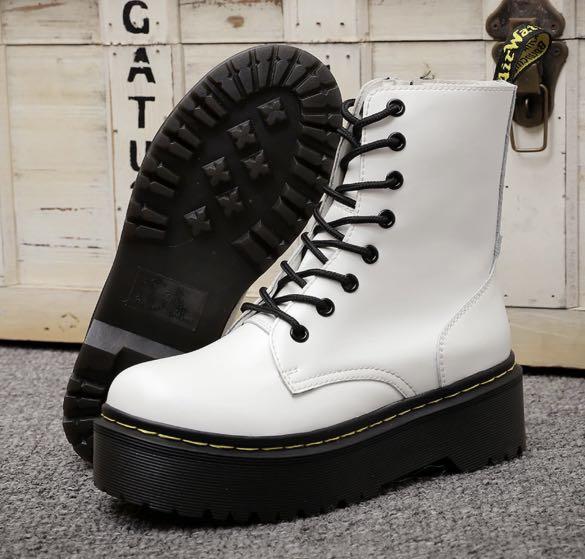 Doc Martens White Dr Ankle Platform Leather Boots Women s Fashion