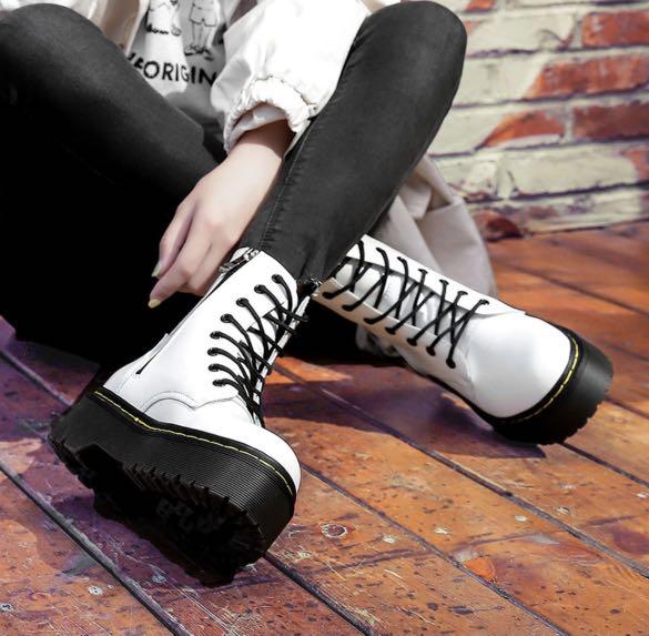 Doc Martens White Dr Ankle Platform Leather Boots Women s Fashion