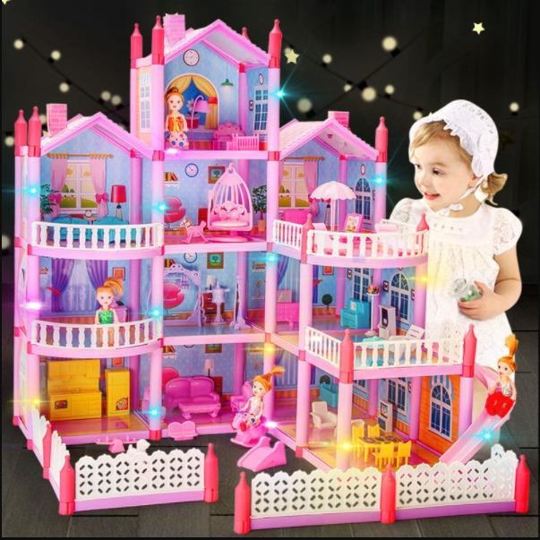 Doll House Set for Girls, Princess House Toys with Doll Furniture and 11  Rooms,Pretend Play Dreamhouse DIY Dollhouse with Light Strip for Kids