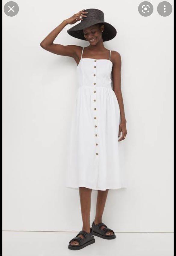 H M Buttondown Linen White Dress Not Zara Women s Fashion