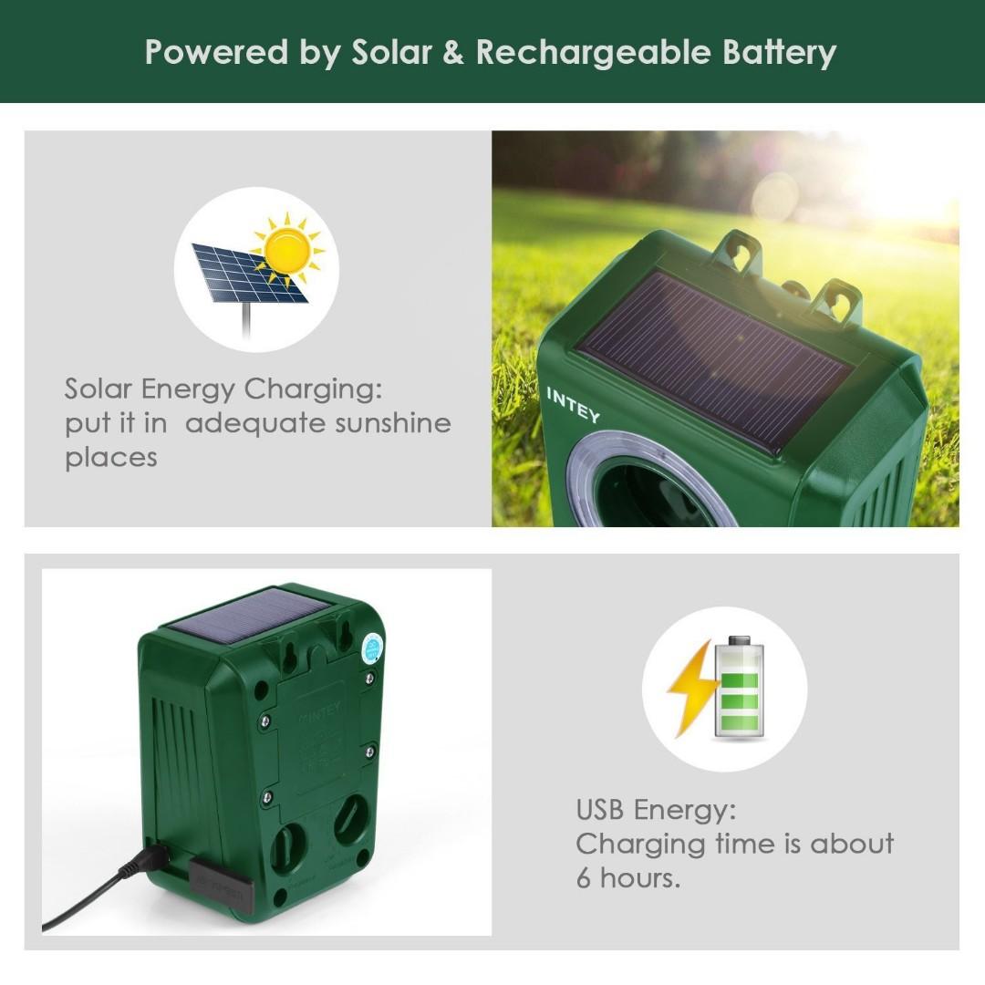 INTEY Animal Repellent Solar Ultrasonic Pest Control with Automatic