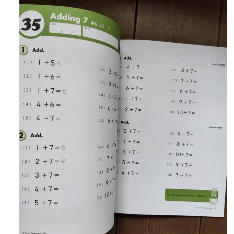 Kumon workbooks for Grade 1 (2 books) Addition and Subtraction, Hobbies