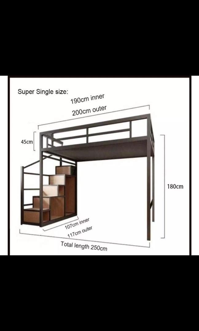 Loft bed frame super single size, Furniture & Home Living, Furniture