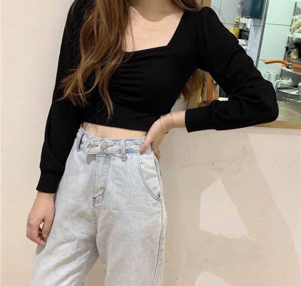 Long sleeves short sleeve one shoulder BN crop top black, Women's Fashion,  Tops, Shirts on Carousell