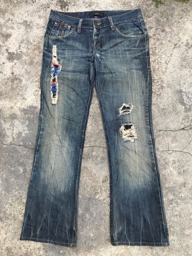 MIDAS Japan Patchwork Jeans Bootcut Faded Indigo Waist 32 Authentic ...