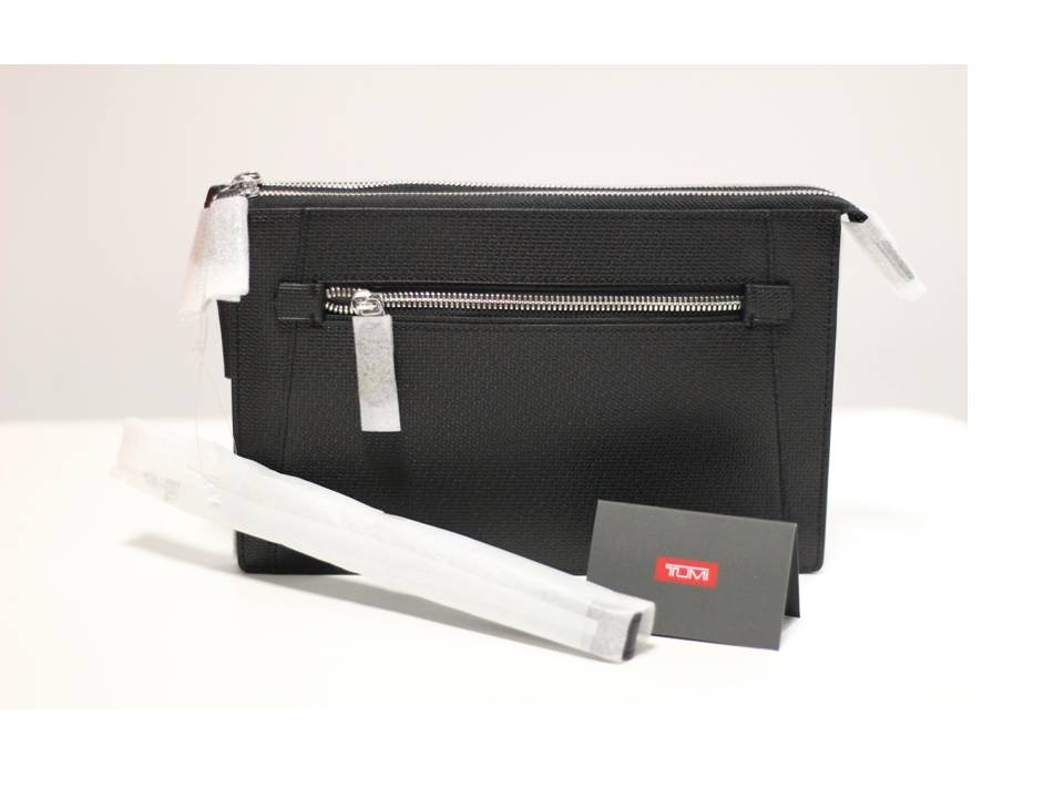 New Tumi 11903894D Monaco SLG Black Leather Double Zip Clutch