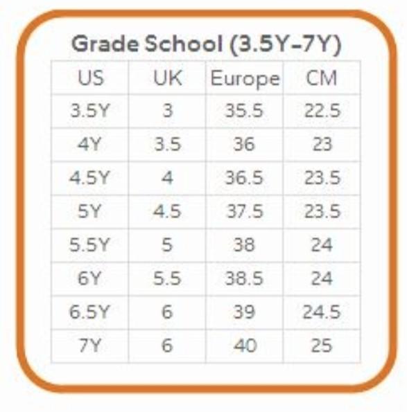Nike 5y clearance size chart