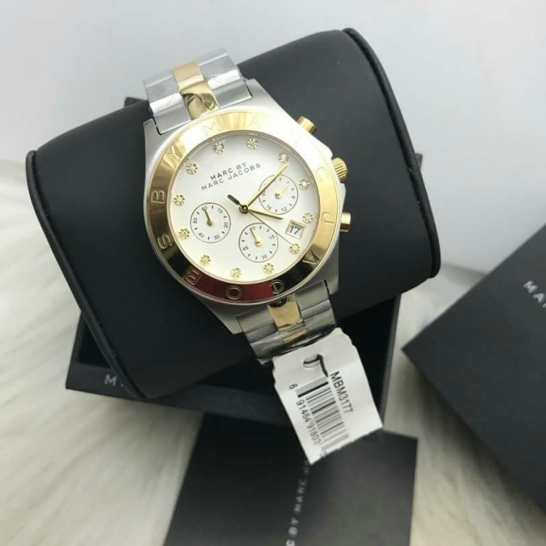Original Marc Jacobs MBM3177 Chronograph Gold Dial Two tone Ladies Watch With 1 Year Warranty For Mechanism
