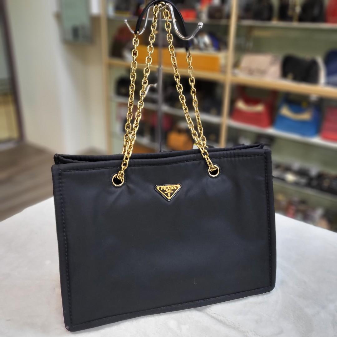 Prada Black & Gold Nylon Tote