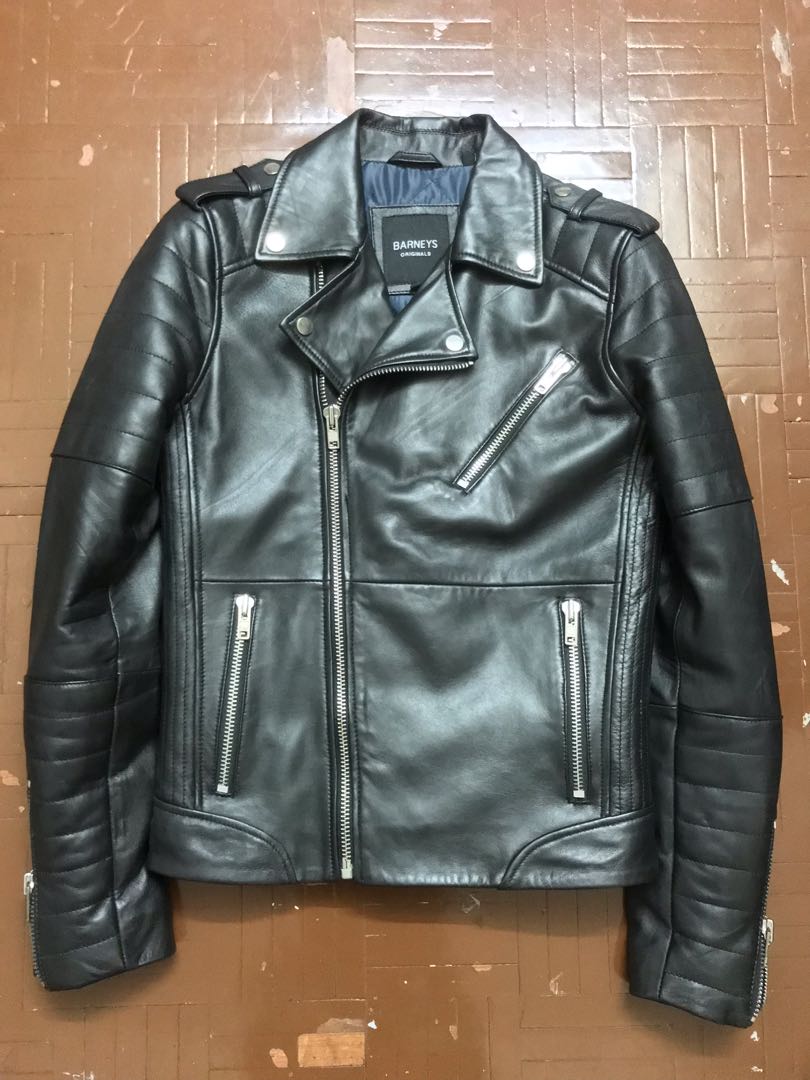 Preloved Barneys Originals Full Zip Leather Biker Jacket Men s