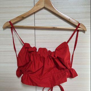 Red crunched back less top