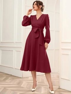 SHEIN Burgundy Dress Women s Fashion Dresses Sets Dresses on