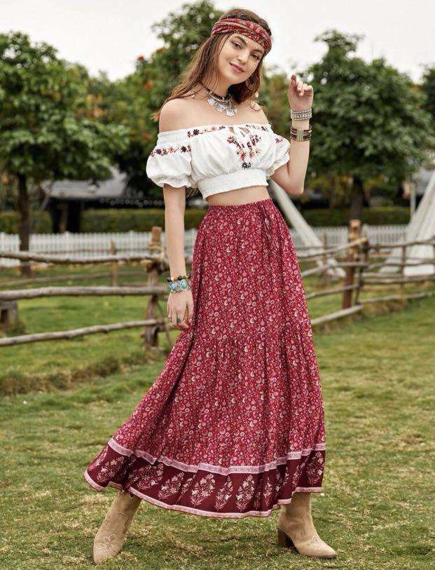 Cold shoulder tops with long skirt online