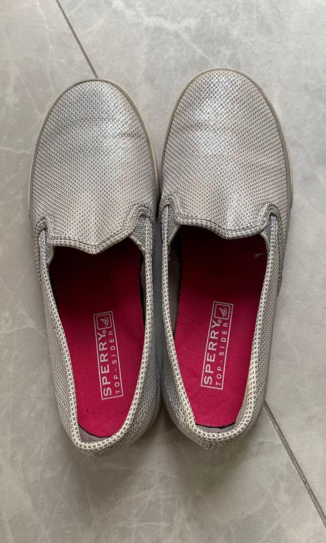 sperry silver sneakers