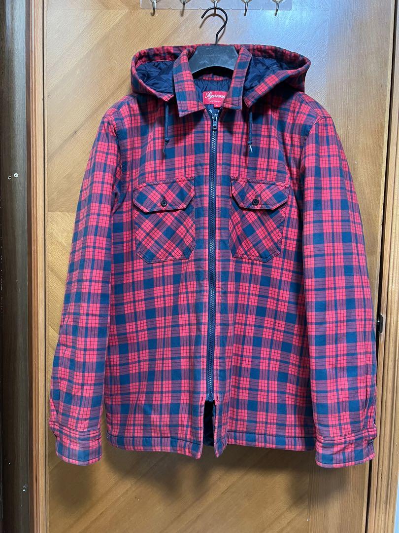 Supreme quilted zip flannel shirt size S, 名牌, 服裝- Carousell