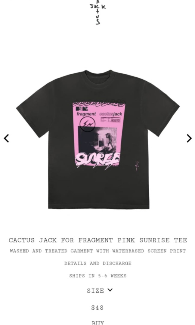 Travis cactus jack for Fragments pink sunrise tee XL, Men's