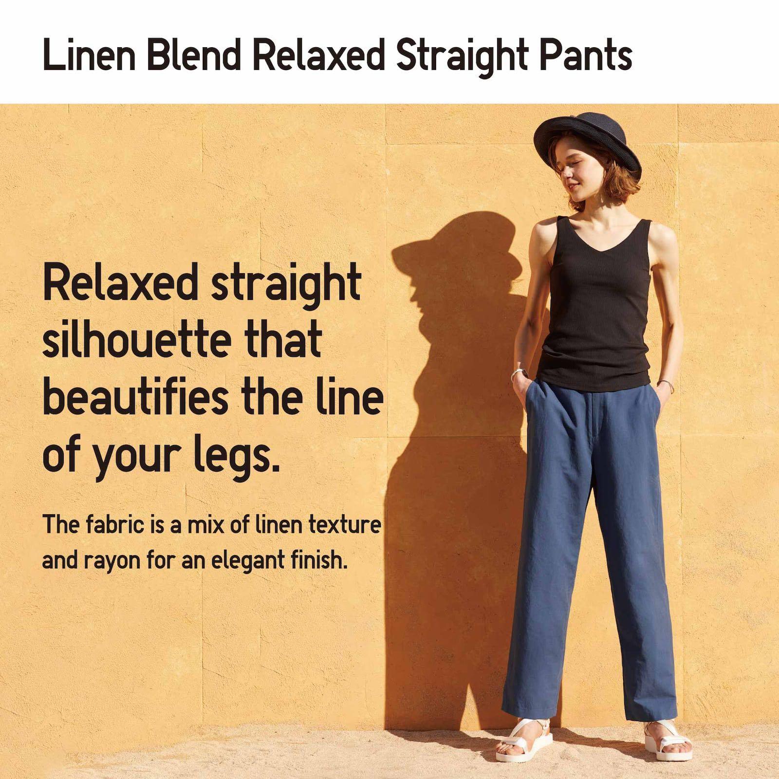 WOMEN'S LINEN BLEND RELAXED STRAIGHT PANTS