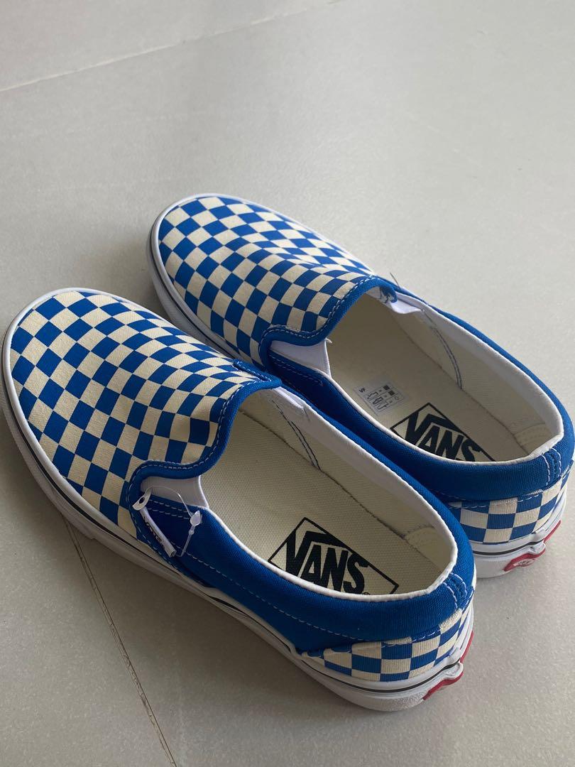 Checkerboard vans sale blue and white