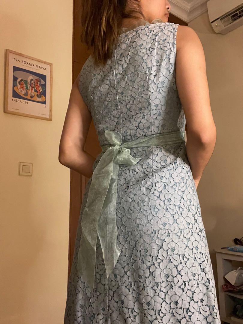 Vintage Blue Dress, Fesyen Wanita 
