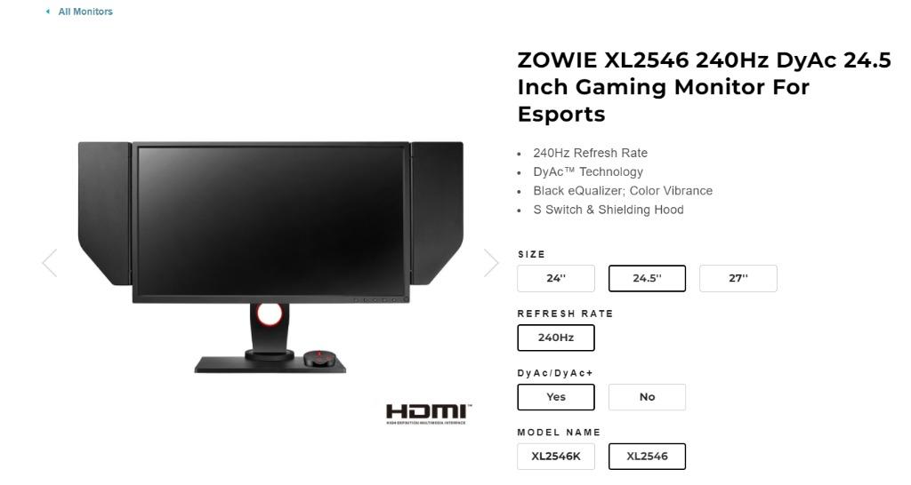 BenQ Zowie 24.5 240Hz 1080p Gaming Monitor - XL2546 840046043711