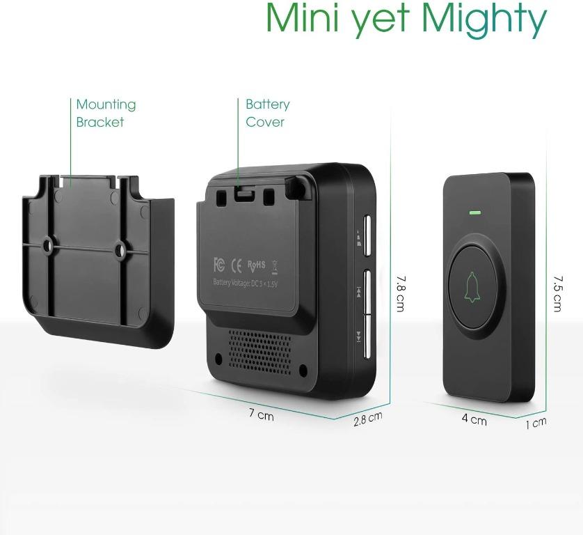 12475) Wireless Door Bell, AVANTEK Waterproof Battery Operated Doorbell