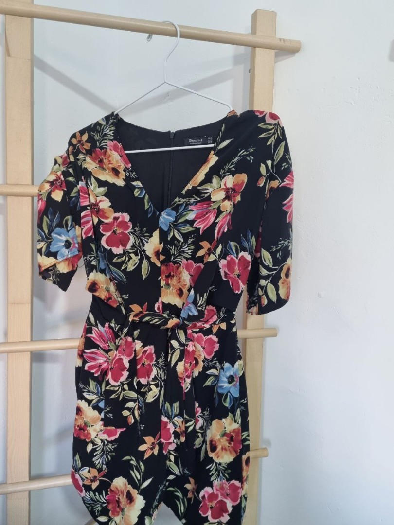 bershka black floral dress
