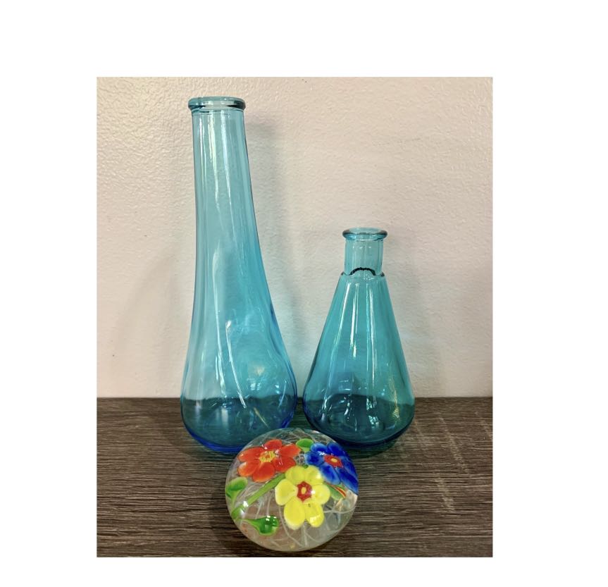 Blue glass bud vases, Furniture & Home Living, Home Decor, Vases