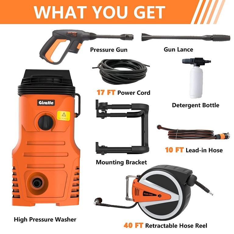 [C6012] Giraffe Tools Pressure Washer & Retractable Hose Reel, 2in1