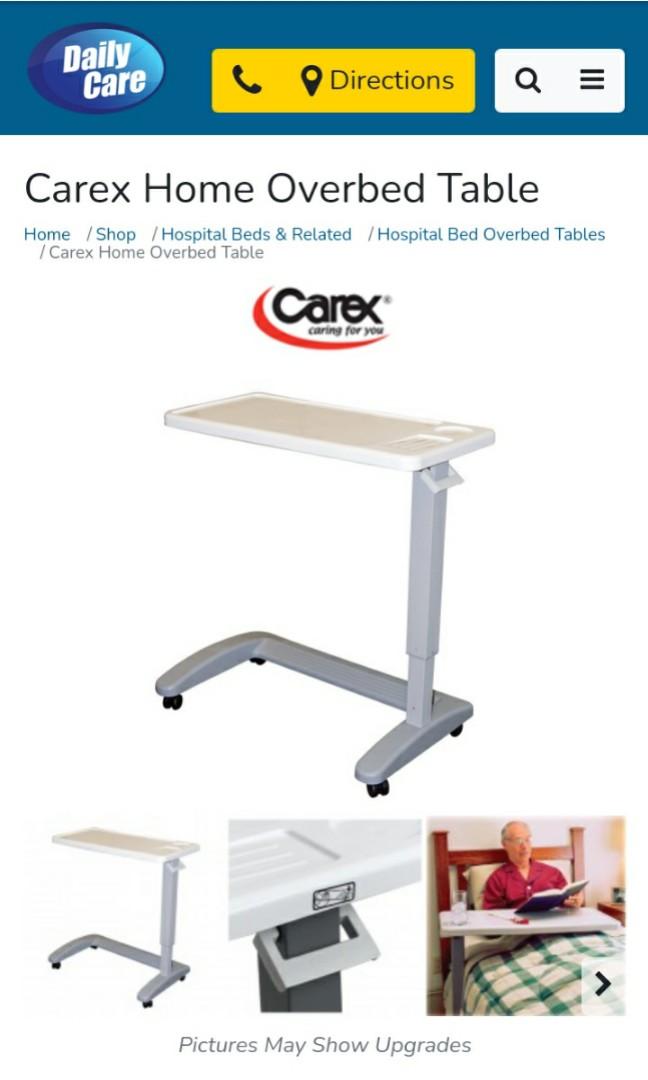 Carex Overbed bedside table portable with wheels, Furniture & Home