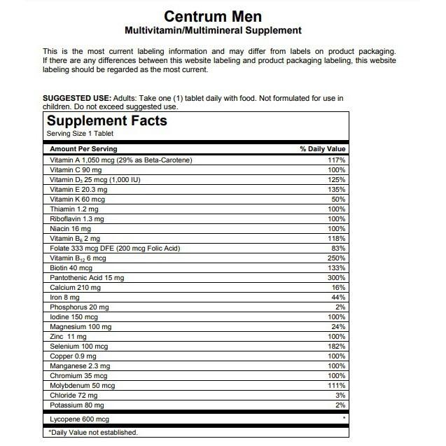 Centrum Men (200 Count) Multivitamin / Multimineral Health Supplement