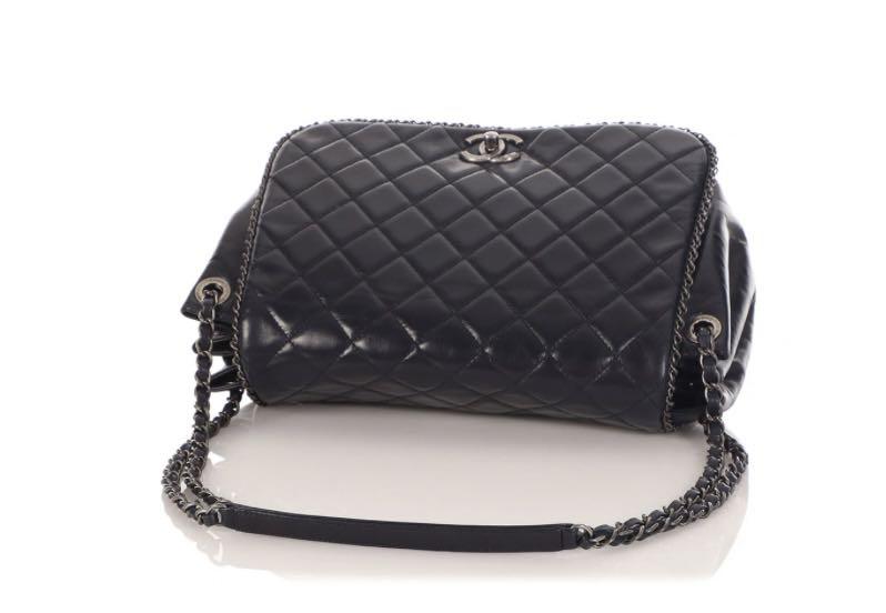 Chanel Chain Flap Quilted Distressed Navy Blue Calfskin Leather