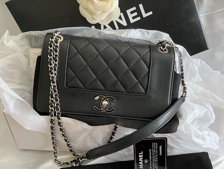 CHANEL Lambskin Quilted Small Sweet Camellia Flap Black 1302136