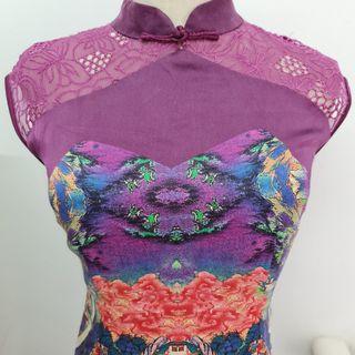 CNY Unique Thangka Print Silk Cheongsam