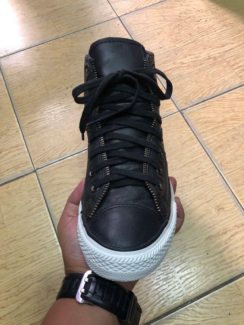 Converse CTAS Motorcycle Zip Jacket Hi Black Leather Lace Up