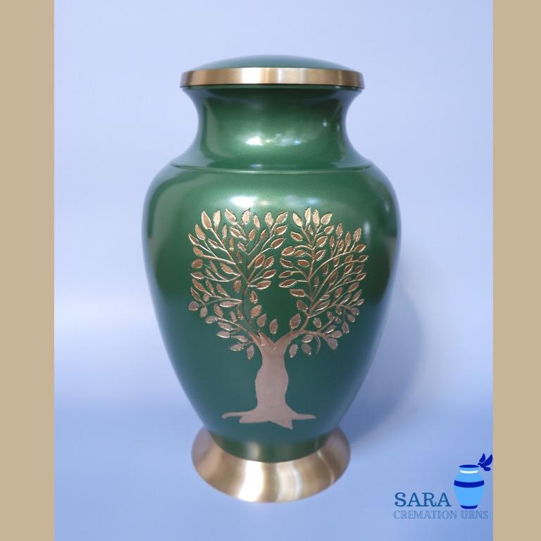[saraurnsph] Tree of Life Brass Urn Cremation Urn Jar Green Urn Metal