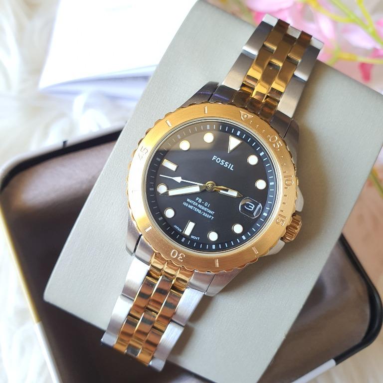Fossil ES4745 Three Hand Date Two Tone Watch Gold Gold With 1 Year Warranty On Mechanism Women s Fashion Watches Accessories Watches on Carousell
