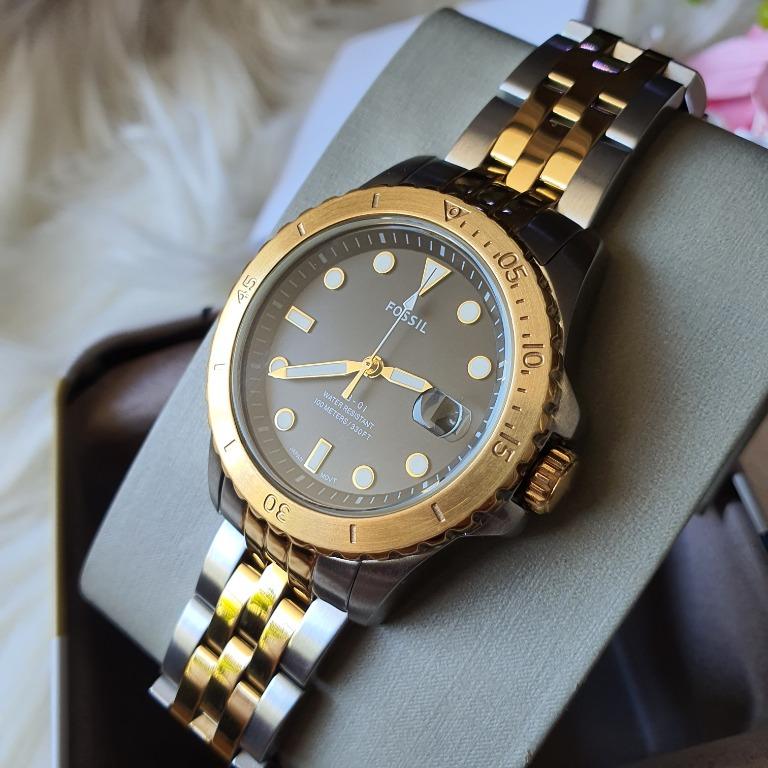 Fossil ES4745 Three Hand Date Two Tone Watch Gold Gold With 1 Year Warranty On Mechanism Women s Fashion Watches Accessories Watches on Carousell