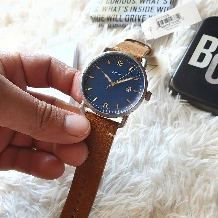 Fossil men's commuter stainless steel hotsell and leather casual quartz watch