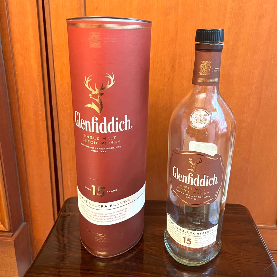 Glenfiddich 格蘭菲迪蘇格蘭威士忌空酒瓶（1000ml)/多用途玻璃空瓶/空