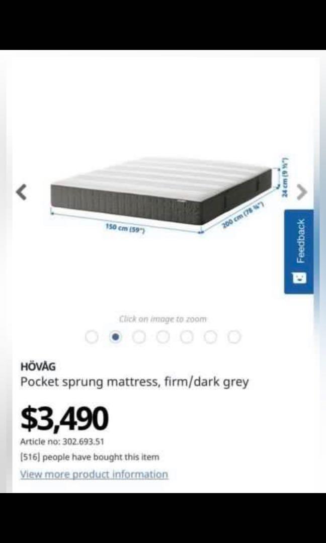 IKEA Hovag Mattress Queen, 傢俬＆家居, 傢俬, 床架及床褥 Carousell